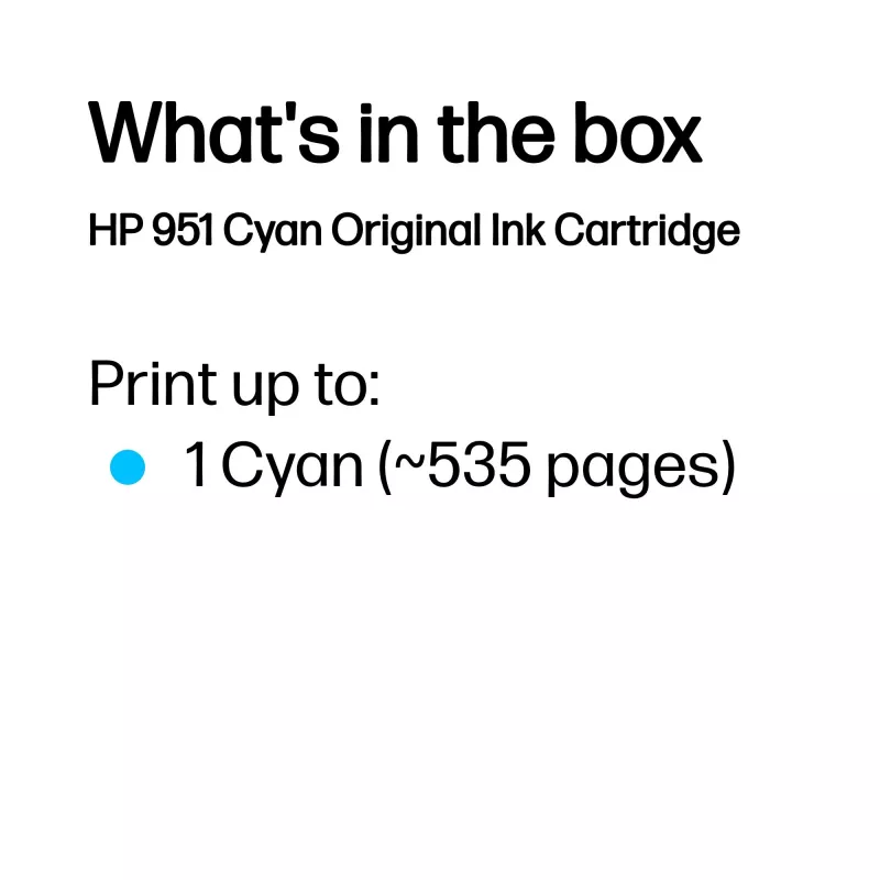 HP 951 Cyan Original rašalo kasetė, mėlyna, 1 vnt., 535 puslapiai