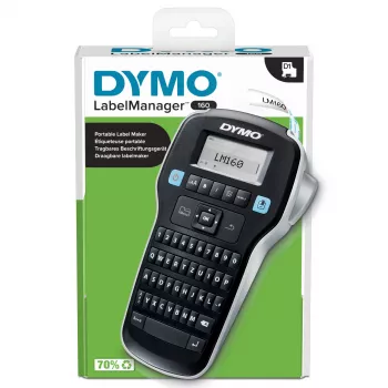 DYMO LabelManager 160 QWERTZ etikečių spausdintuvas, terminis perkėlimas, 180 x 180 DPI, 12 mm/s, juodas/sidabrinis