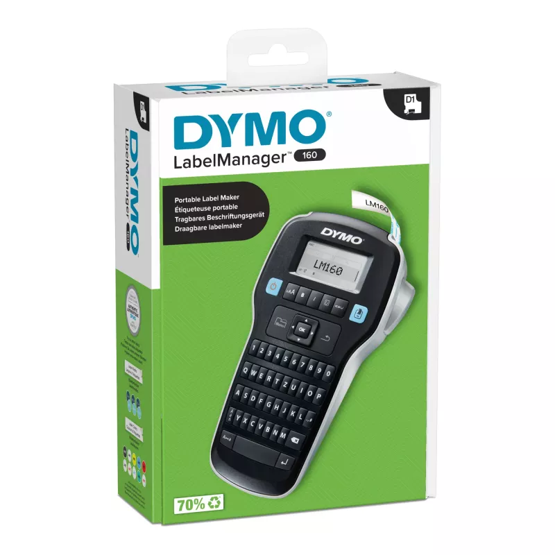 DYMO LabelManager 160 QWERTZ etikečių spausdintuvas, terminis perkėlimas, 180 x 180 DPI, 12 mm/s, juodas/sidabrinis