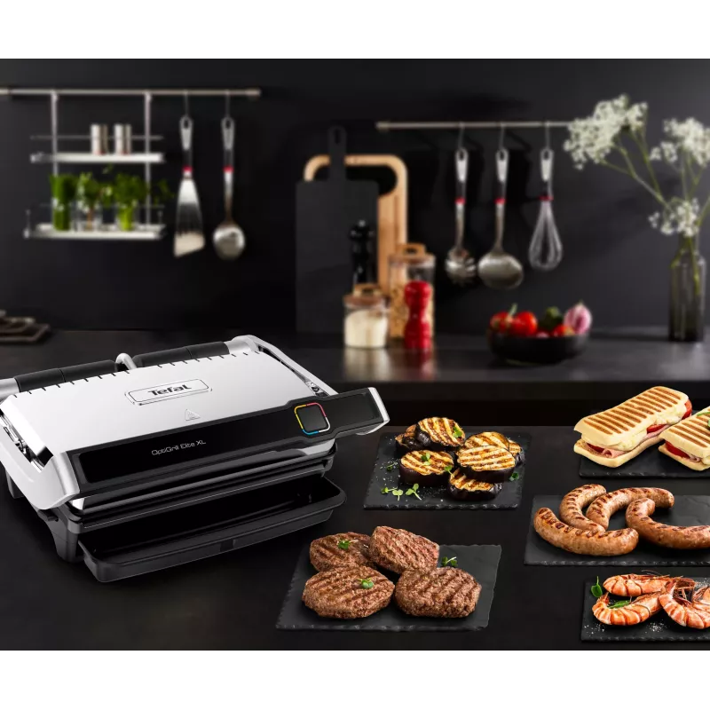 Kontaktinė grilio keptuvė Tefal OptiGrill Elite XL GC760D – nerūdijantis plienas, 800 cm² paviršius, 2200 W