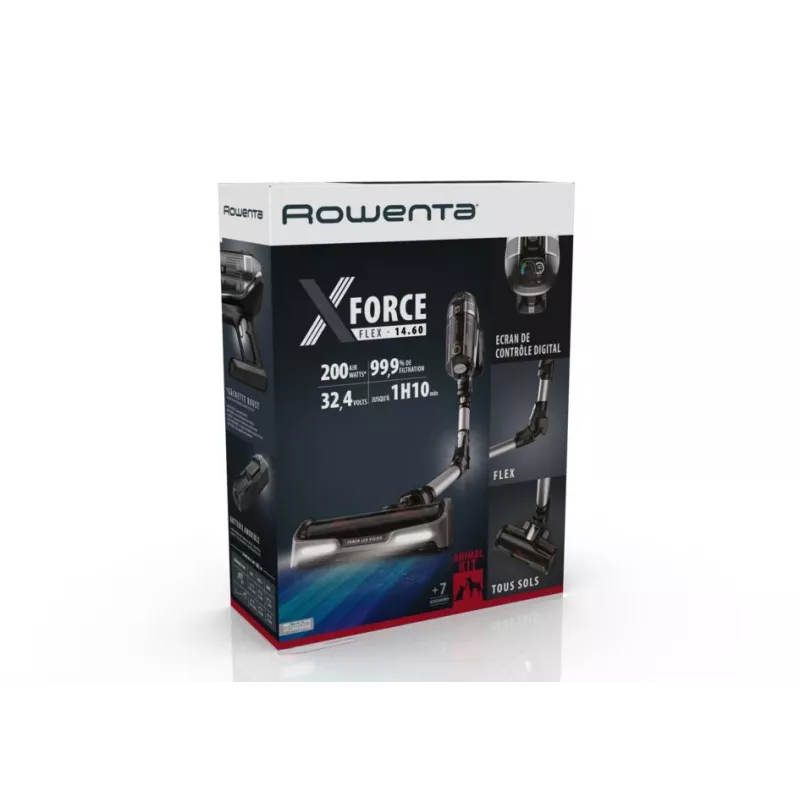 Rowenta X-Force RH9958 2-in-1 lazdelinis dulkių siurblys, 32,4 V, akumuliatorinis, cikloninis, be maišelio, HEPA, 0,9 l, juodas/pilkas