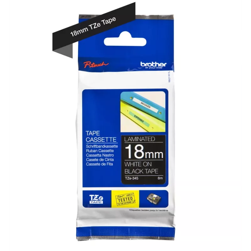 Laminuota juosta Brother TZe345 18mm balta ant juodos