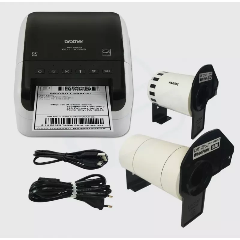 Brother QL-1110NWB etikečių spausdintuvas, tiesioginis terminis, 300 x 300 DPI, 110 mm/s, laidinis ir belaidis, juodas/baltas