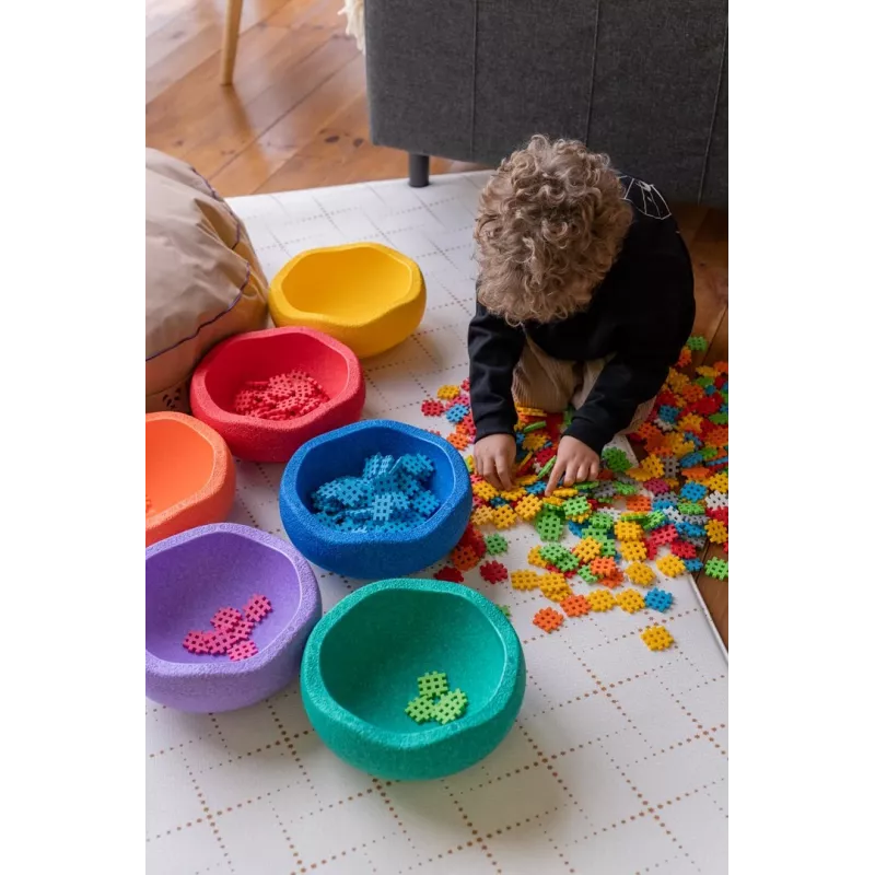 Konstrukciniai blokeliai Marioinex Mini Waffle 300 – 300 dalių įvairiaspalvis rinkinys su dėžute saugojimui, plaunami