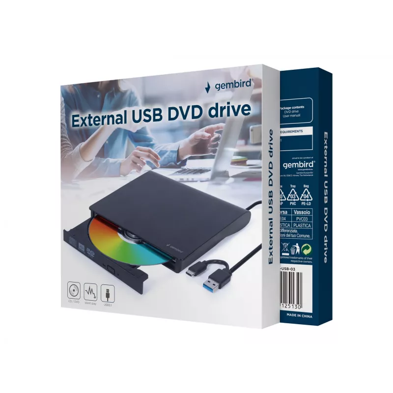 Išorinis DVD įrenginys Gembird DVD-USB-03, USB, juodas