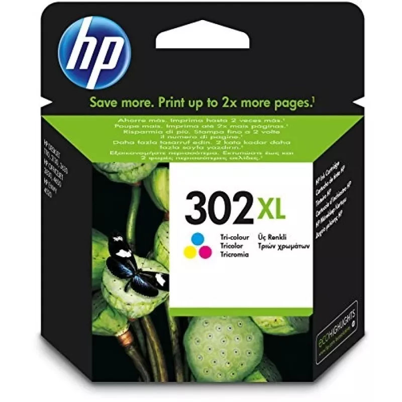 HP 302XL didelės talpos trispalvė originali rašalo kasetė