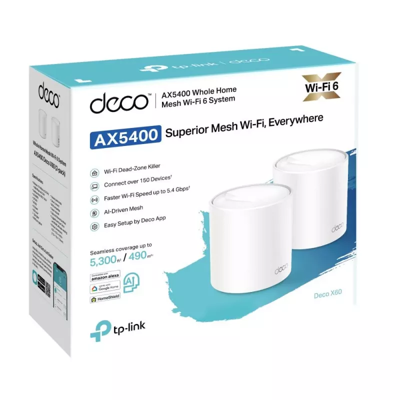 Belaidis maršrutizatorius | TP-LINK Deco X60 (2 rinkinys) | 5400 Mbps | Wi-Fi 6 | Tinklo sistema