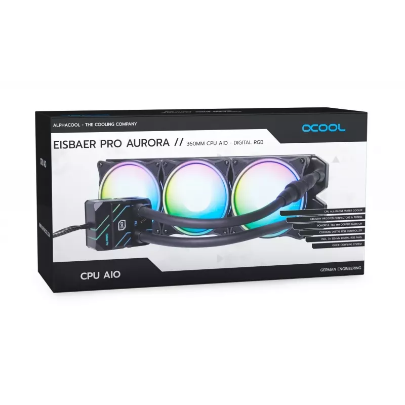 Alphacool Eisbaer Pro Aurora 360 procesoriaus skysčio aušintuvas 12 cm juodas, baltas 1 vnt.