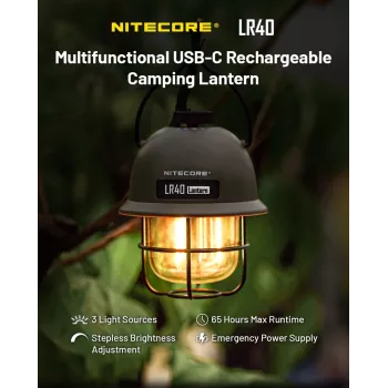 USB įkraunamas kempingo žibintas Nitecore LR40 100 lm Alyvuogių
