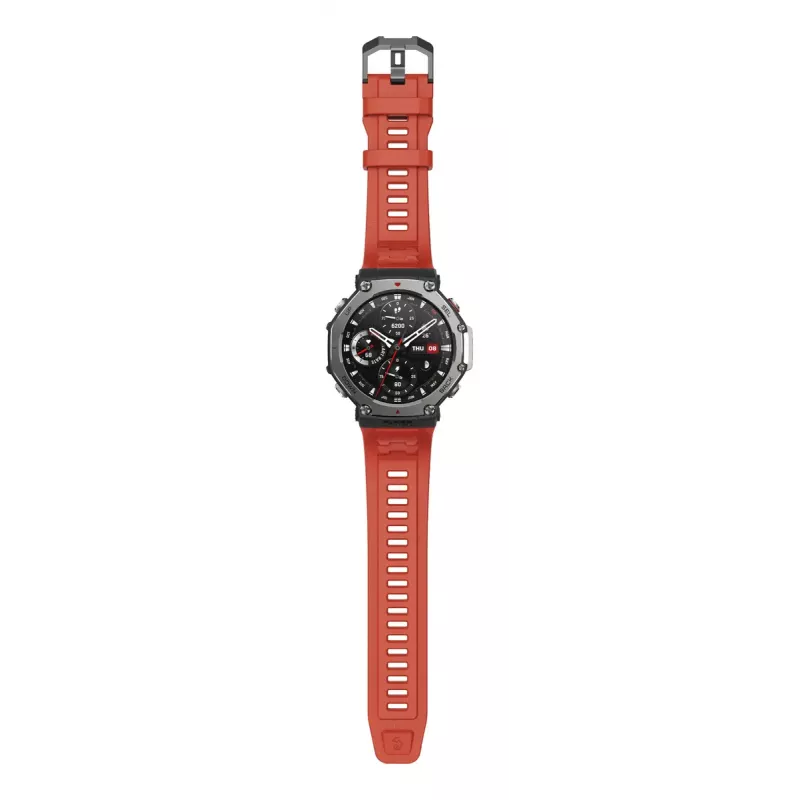 Išmanusis laikrodis Amazfit T-Rex 3 Lava – 1,5 col. AMOLED, 480×480, GPS, 700 mAh, 32 GB, nerūdijančio plieno korpusas, silikoninis dirželis