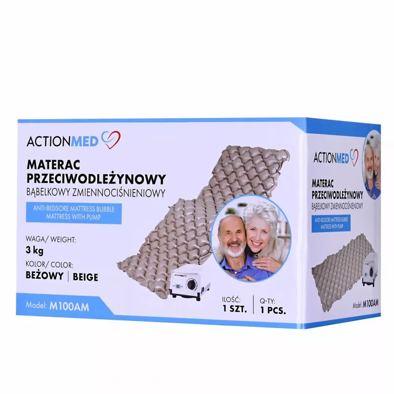 Antipragulinis burbulinis čiužinys ActionMed M100AM kintamu slėgiu, vienvietis PVC 192×82×7 cm, maks. vartotojo svoris 135 kg