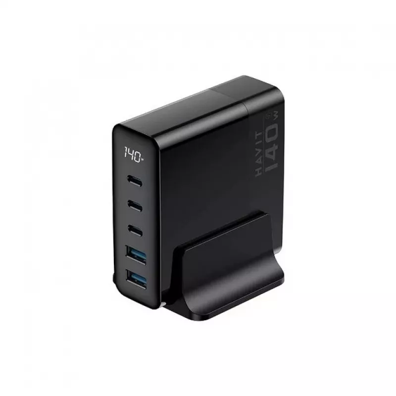 HAVIT Travel Charger UCLE004 EU 140W Penkių prievadų GaN juodas