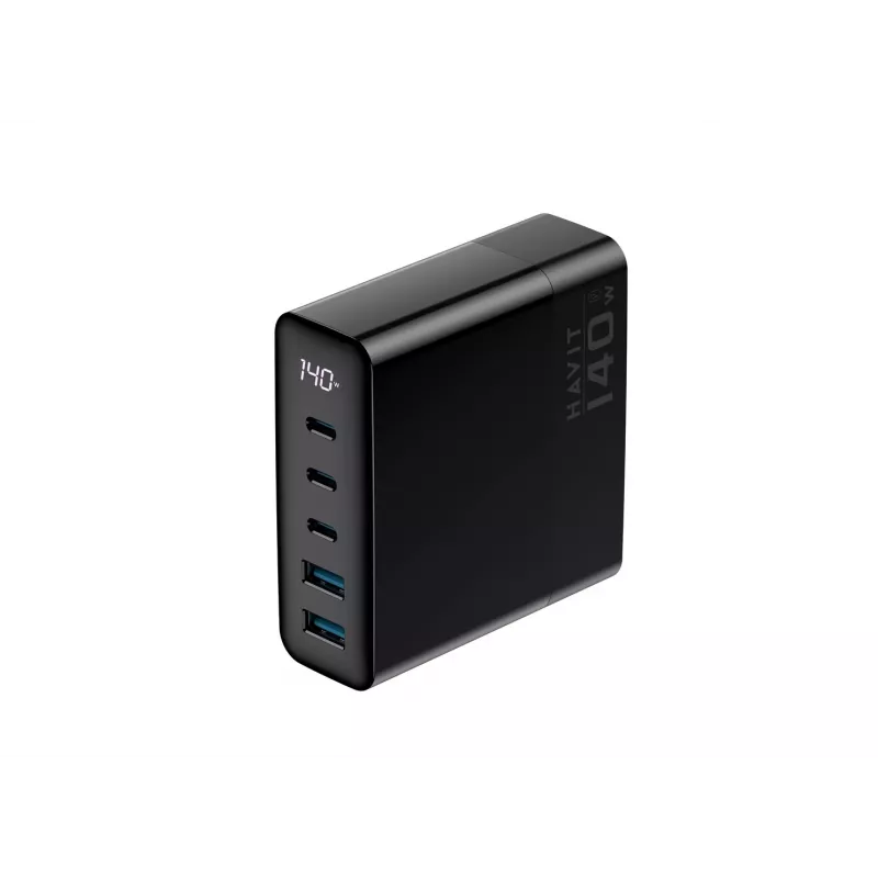 HAVIT Travel Charger UCLE004 EU 140W Penkių prievadų GaN juodas