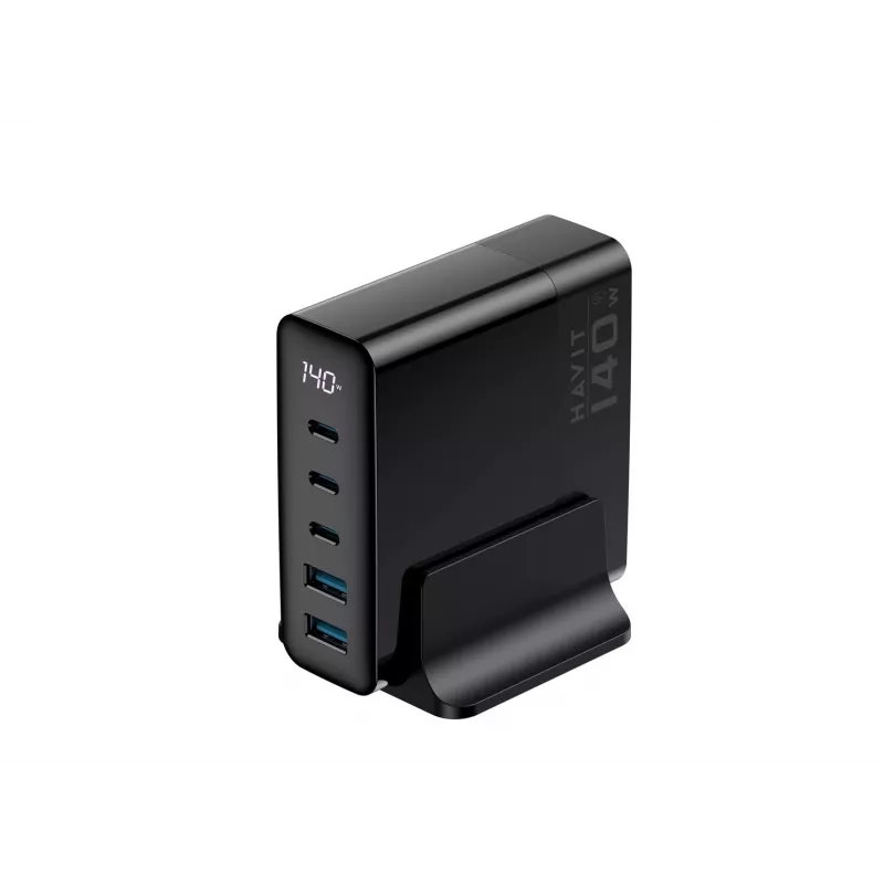 HAVIT Travel Charger UCLE004 EU 140W Penkių prievadų GaN juodas
