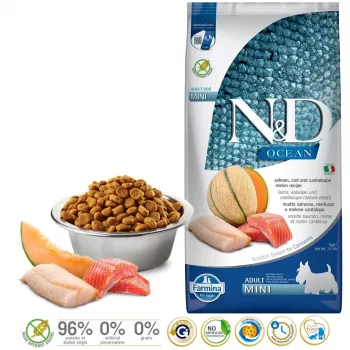 FARMINA N&D Ocean Dog Salmon, Cod, Cantaloupe, Melon Adult Mini – sausas šunų ėdalas – 7 kg