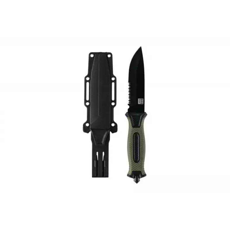 Taktinis peilis 101 INC Model 9242 fiksuotas ašmenys, nerūdijantis plienas 3Cr13, 120 mm ašmenys, žalia rankena, makštis