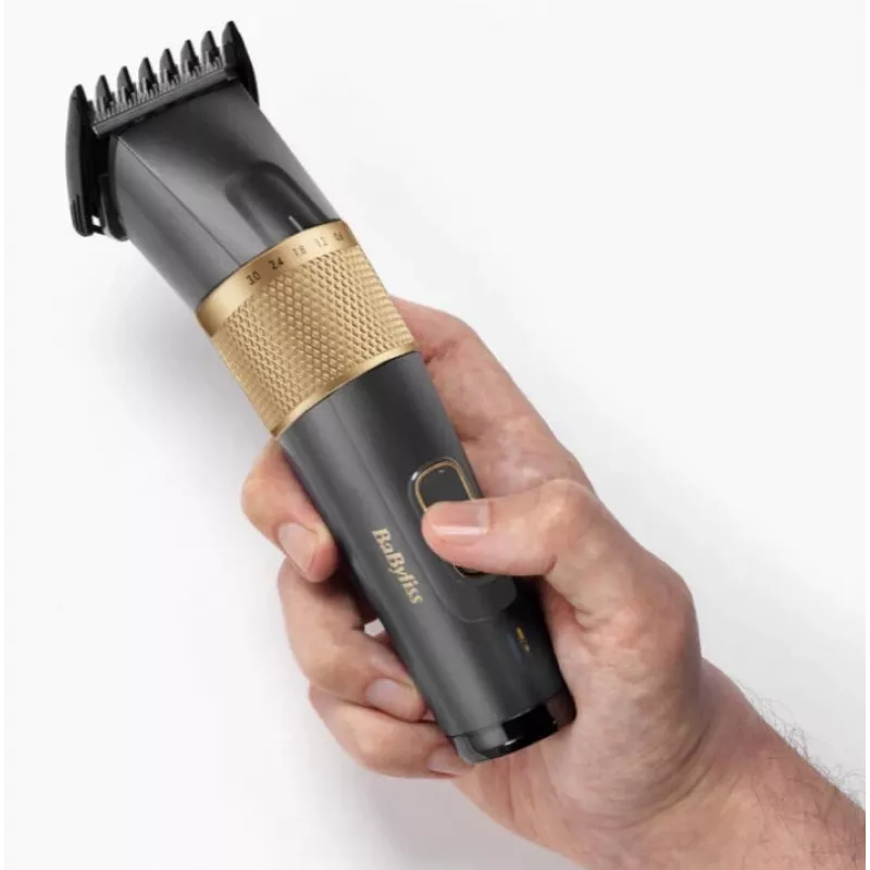 Plaukų kirpimo mašinėlė BaByliss E987E Gold Granite – įkraunama Li-Ion, 8 ilgio pakopų, 0,6 mm–28 mm, vandeniui atspari