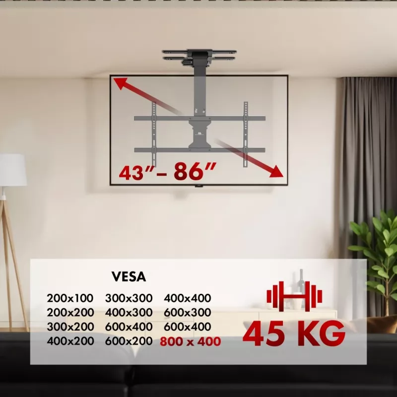 Lubinis TV laikiklis MACLEAN MC-110 T 43–86 col., VESA iki 800×400, maks. apkrova 45 kg