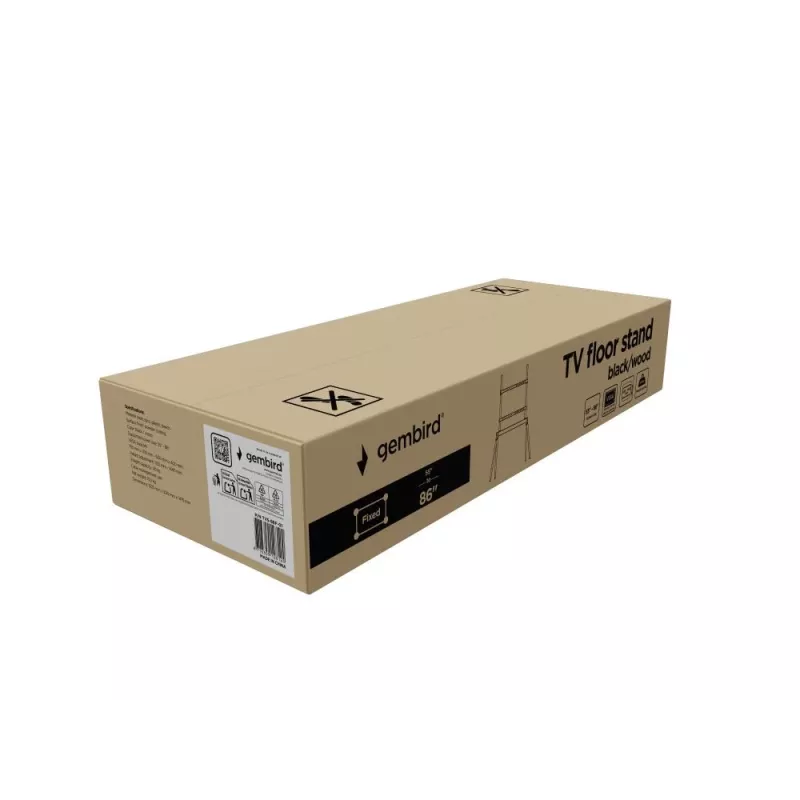 Gembird TVS-86F-01-BK TV stovas ant grindų 55-86 colių, juoda/medis