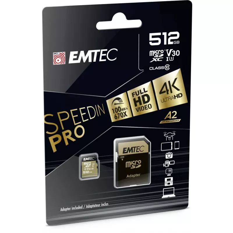 Emtec 512GB MicroSDXC UHS-I ECMSDM512GXC10SP atminties kortelė