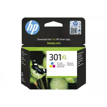 Originalus HP 301XL aukštos išeigos spalvotas rašalo blisteris (ciano, purpurinė, geltona) – 300 lapų, 6 ml, suderinamas su HP DesignJet 1050
