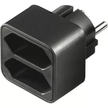 Maitinimo adapteris 1x įžemintas kištukas > 2x Euro lizdai, juodas, vietą taupantis skirstytuvas