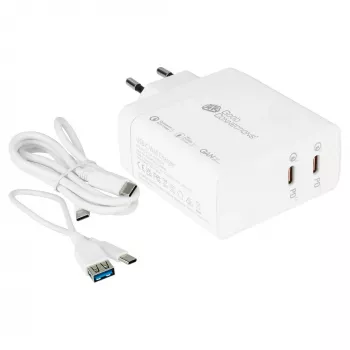 Good Connections GC USB greitasis įkroviklis 140W GaN, 2x USB-C, PD 3.1, QC 5.0, PPS baltas