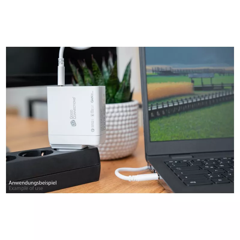 Good Connections GC USB greitasis įkroviklis 140W GaN, 2x USB-C, PD 3.1, QC 5.0, PPS baltas