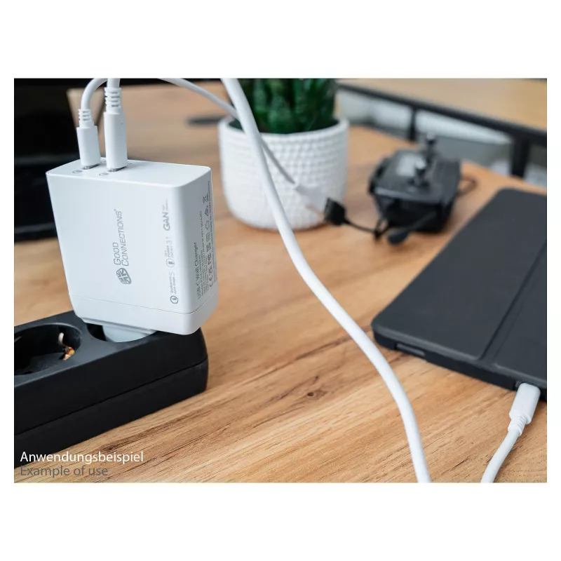 Good Connections GC USB greitasis įkroviklis 140W GaN, 2x USB-C, PD 3.1, QC 5.0, PPS baltas
