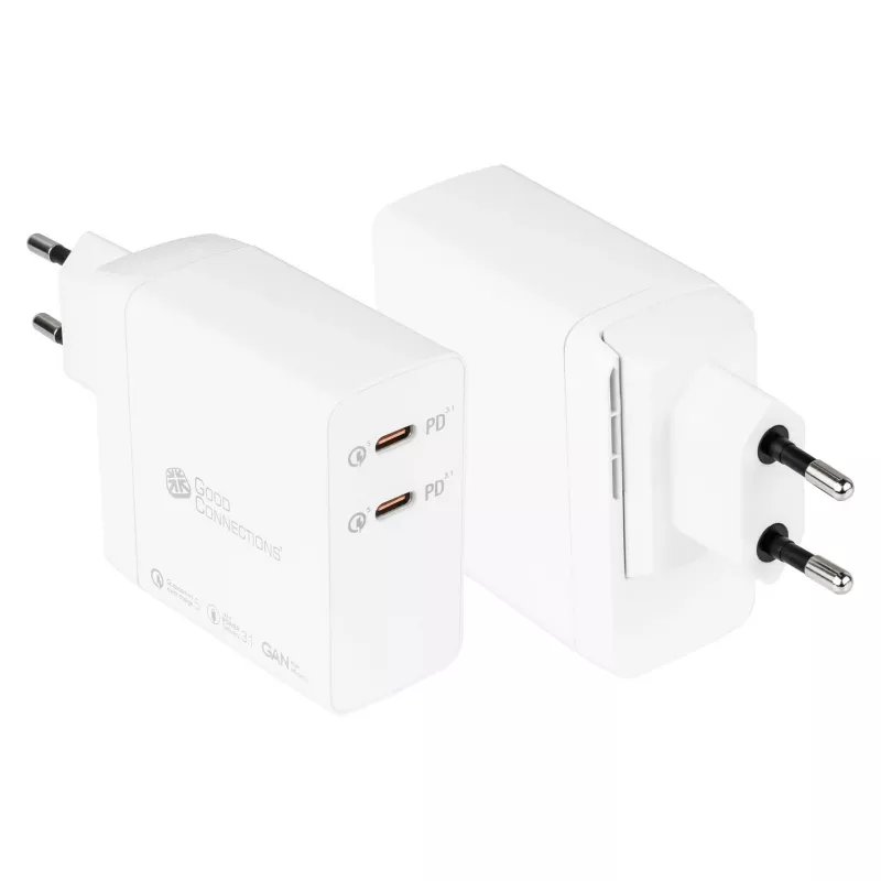 Good Connections GC USB greitasis įkroviklis 140W GaN, 2x USB-C, PD 3.1, QC 5.0, PPS baltas