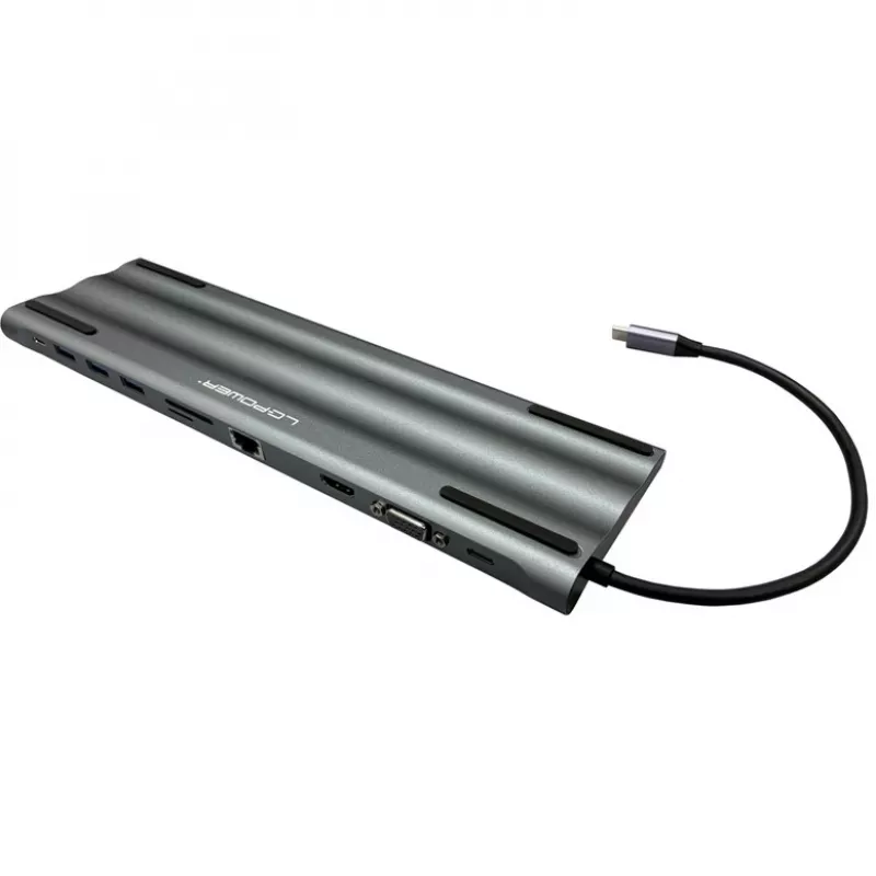LC-Power LC-HUB-C-MULTI-8 USB-C jungtis su 3xUSB-A / 2xUSB-C / HDMI / VGA / MicroSD / SD / RJ45 / Audio