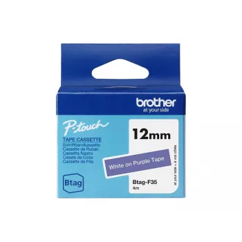 Juostelė etikečių spausdinimui Brother BTAG-F35 balta ant violetinės 1,2 cm 4 m