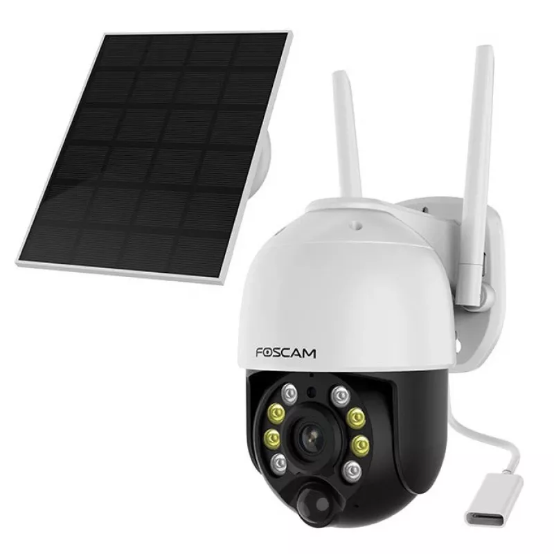 IP stebėjimo kamera Foscam B4 Dome 4 MP (2560×1440), Wi‑Fi 2.4 GHz, IP65, Saulės + baterija 5000 mAh, 355° pasukimas, 90° pakreipimas