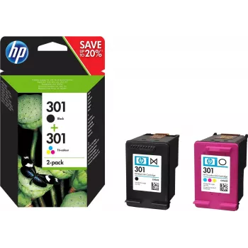 HP 301 2 vnt. rinkinys – juoda, spalvota (ciano, purpurinė, geltona)