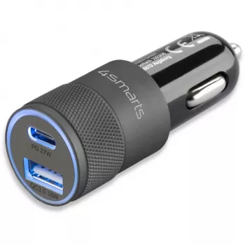 4smarts Rapid+ - automobilinis maitinimo šaltinis - 27 W - 3 A - QC 3.0, PD - 2 išvesties prievadai (USB, 24 kontaktų USB-C)