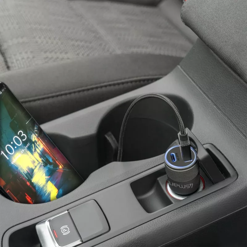 4smarts Rapid+ - automobilinis maitinimo šaltinis - 27 W - 3 A - QC 3.0, PD - 2 išvesties prievadai (USB, 24 kontaktų USB-C)