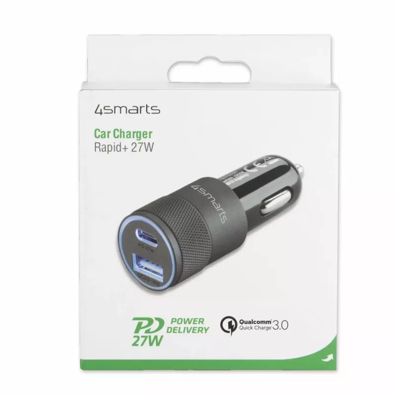4smarts Rapid+ - automobilinis maitinimo šaltinis - 27 W - 3 A - QC 3.0, PD - 2 išvesties prievadai (USB, 24 kontaktų USB-C)