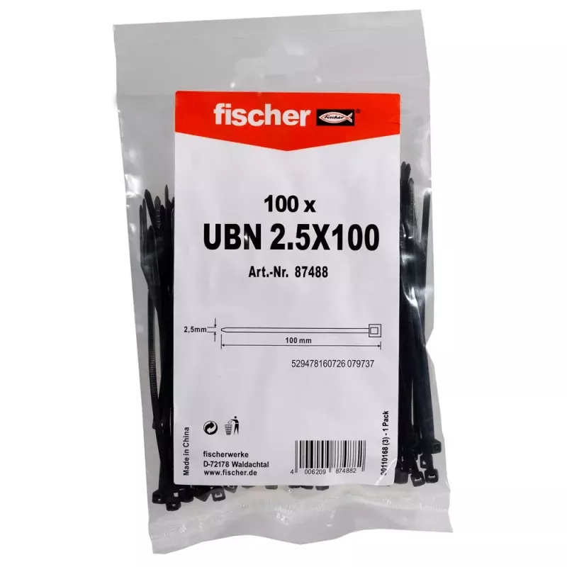 Kabelio raištis kopėtėlė Fischer 87488 Nylon Juoda 100 vnt 100mm 2.5mm