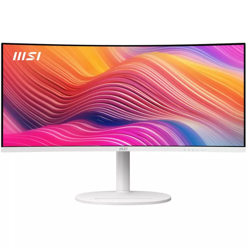 34 colių MSI Modern MD342CQPWDE lenktas VA LCD monitorius 3440×1440 UWQHD 21:9, 4 ms, 300 cd/m², USB hub, garsiakalbiai, VESA, aukščio reguliavimas — Baltas