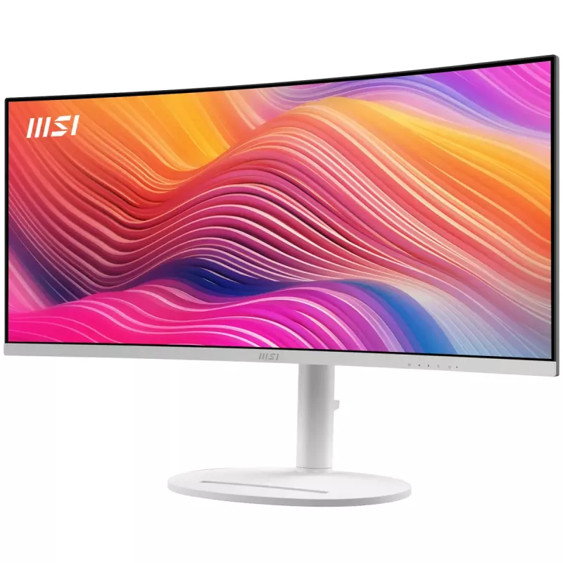 34 colių MSI Modern MD342CQPWDE lenktas VA LCD monitorius 3440×1440 UWQHD 21:9, 4 ms, 300 cd/m², USB hub, garsiakalbiai, VESA, aukščio reguliavimas — Baltas