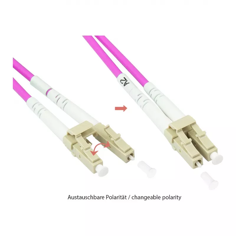 Alcasa LW-P820LC4 šviesolaidinis kabelis 20 m LC/UPC OM4 Cappuccino - Violet - White