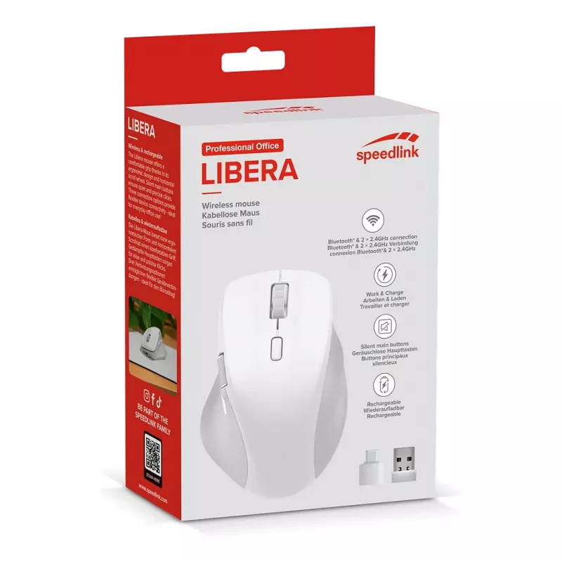 Pelytė Speedlink LIBERA įkraunama belaidė Bluetooth tyli balta
