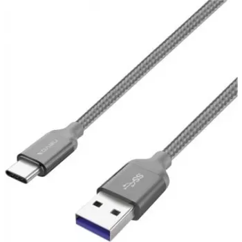 USB 3.2 Gen 1 laidas, USB-A kištukas > USB-C kištukas (pilka, 2 m, pintas)