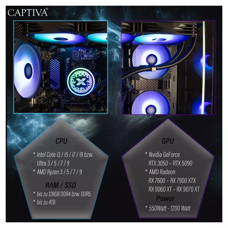 Stalinis kompiuteris CAPTIVA R90-031 Ryzen 7 5700X 32GB 1TB SSD RTX5070 Windows 11