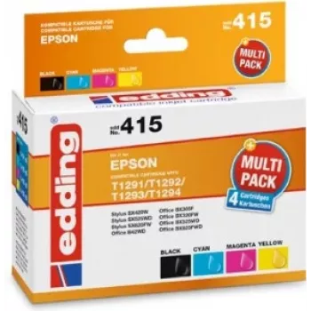 edding spausdintuvo kasetės EDD-415 juoda, žydra, raudona, geltona suderinamos su EPSON T1295L, rinkinys