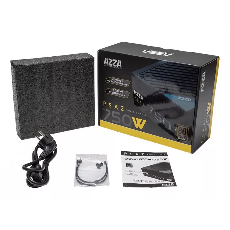 Maitinimo blokas AZZA PSAZ-750W 750 W 20+4 pin ATX 80 PLUS Bronze Juodas, nemodulinis