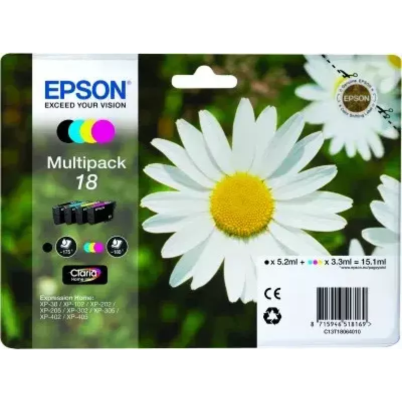 Epson Daisy Multipack 4 spalvos 18 Claria Home Ink - standartinis derlius, 4 kasetės