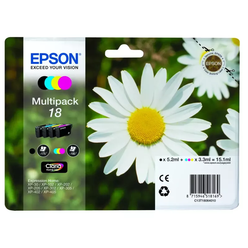 Epson Daisy Multipack 4 spalvos 18 Claria Home Ink - standartinis derlius, 4 kasetės