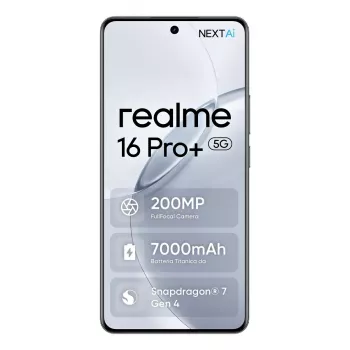 Išmanusis telefonas REALME realme 16 Pro+ — 6,8 colio (17,3 cm) 1280×2800, Snapdragon 7 Gen 4, 12 GB RAM, 512 GB, 200 MP triguba kamera, 7000 mAh, pilka