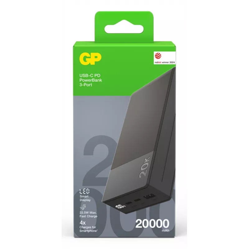 GP Battery GP PowerBank M2+ 20C 20000mAh 2xUSB-C/1xUSB-A juodas LED indikatorius